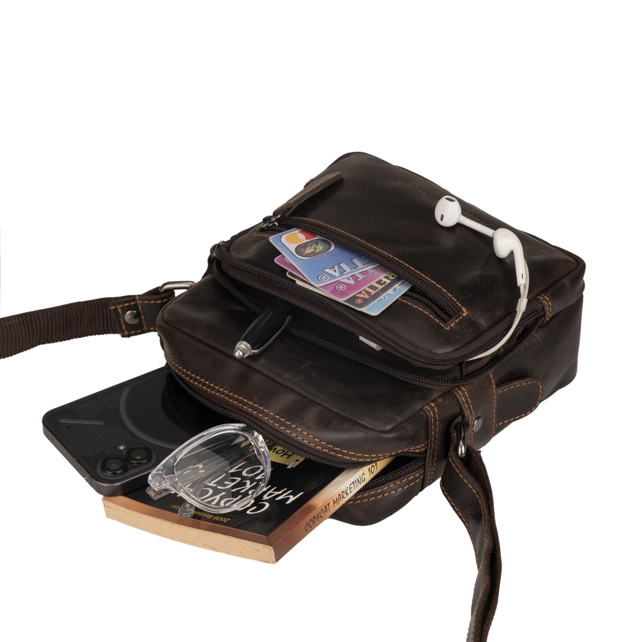 Cove Leather Crossbody Bag – Unisex – Brown - Minori Leather