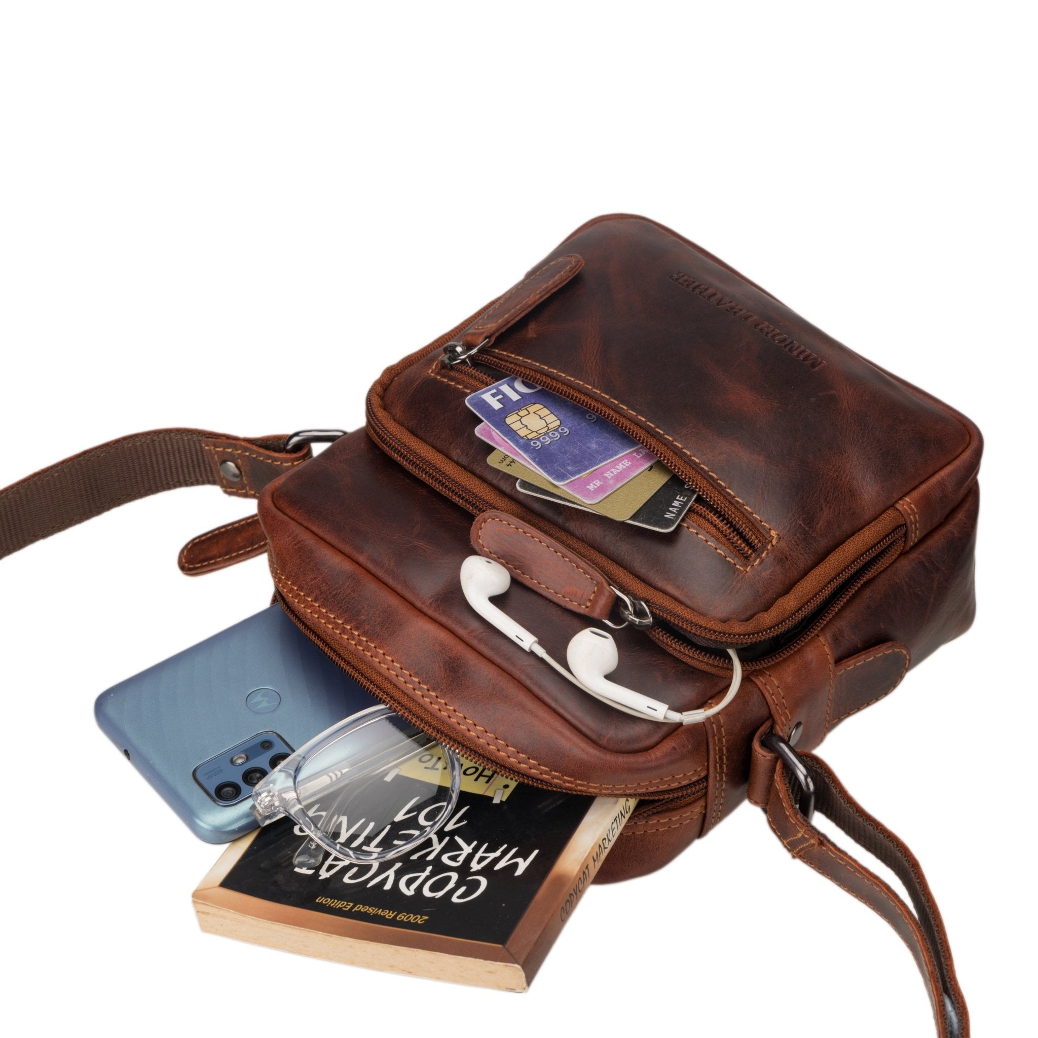 Cove Leather Crossbody Bag – Unisex – Chestnut - Minori Leather