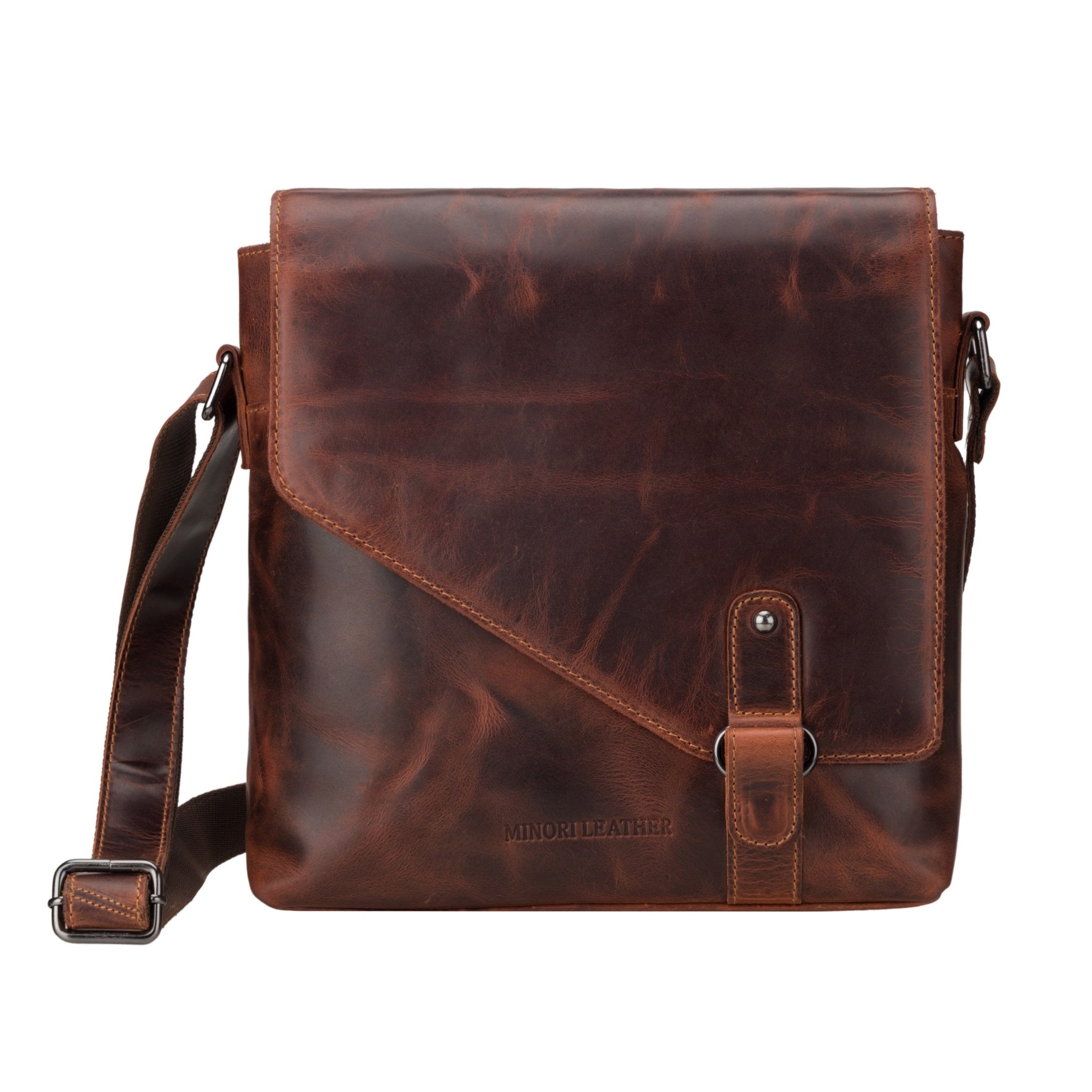Noah Leather Messenger Bag – Unisex – Chestnut - Minori Leather