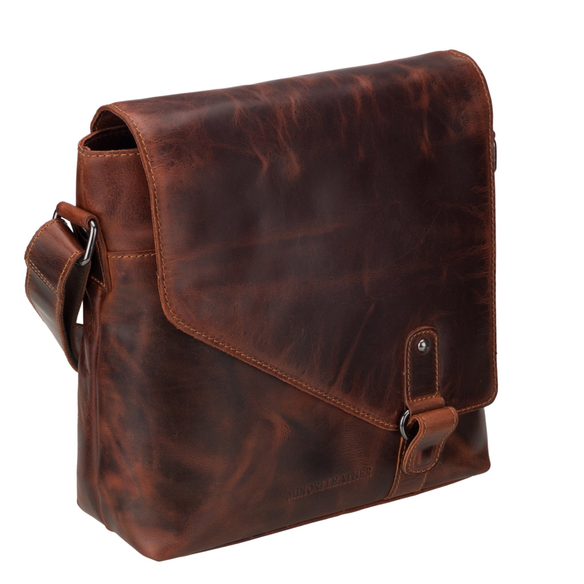 Noah Leather Messenger Bag – Unisex – Chestnut - Minori Leather