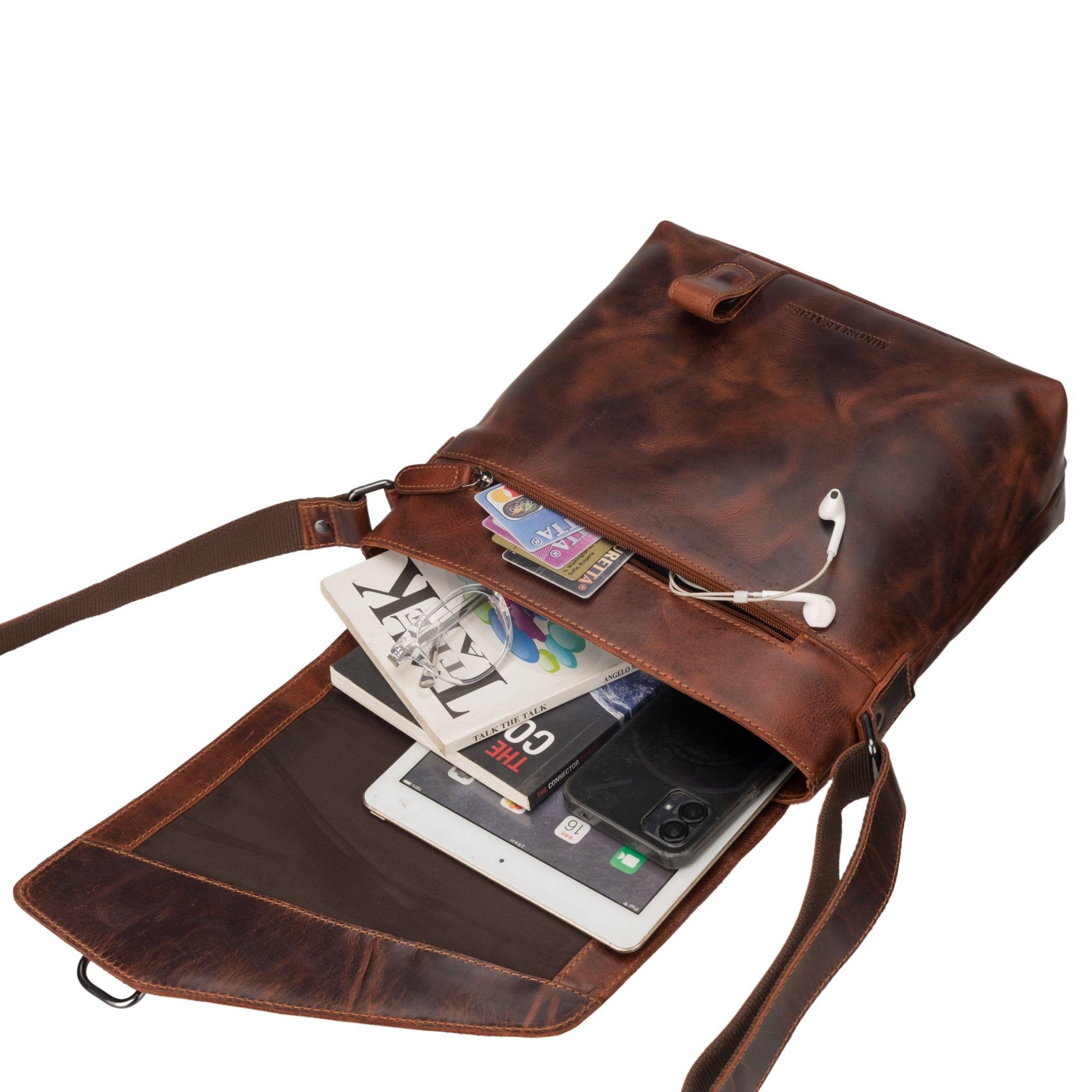 Noah Leather Crossbody Satchel Bag in Chestnut | Minori Leather