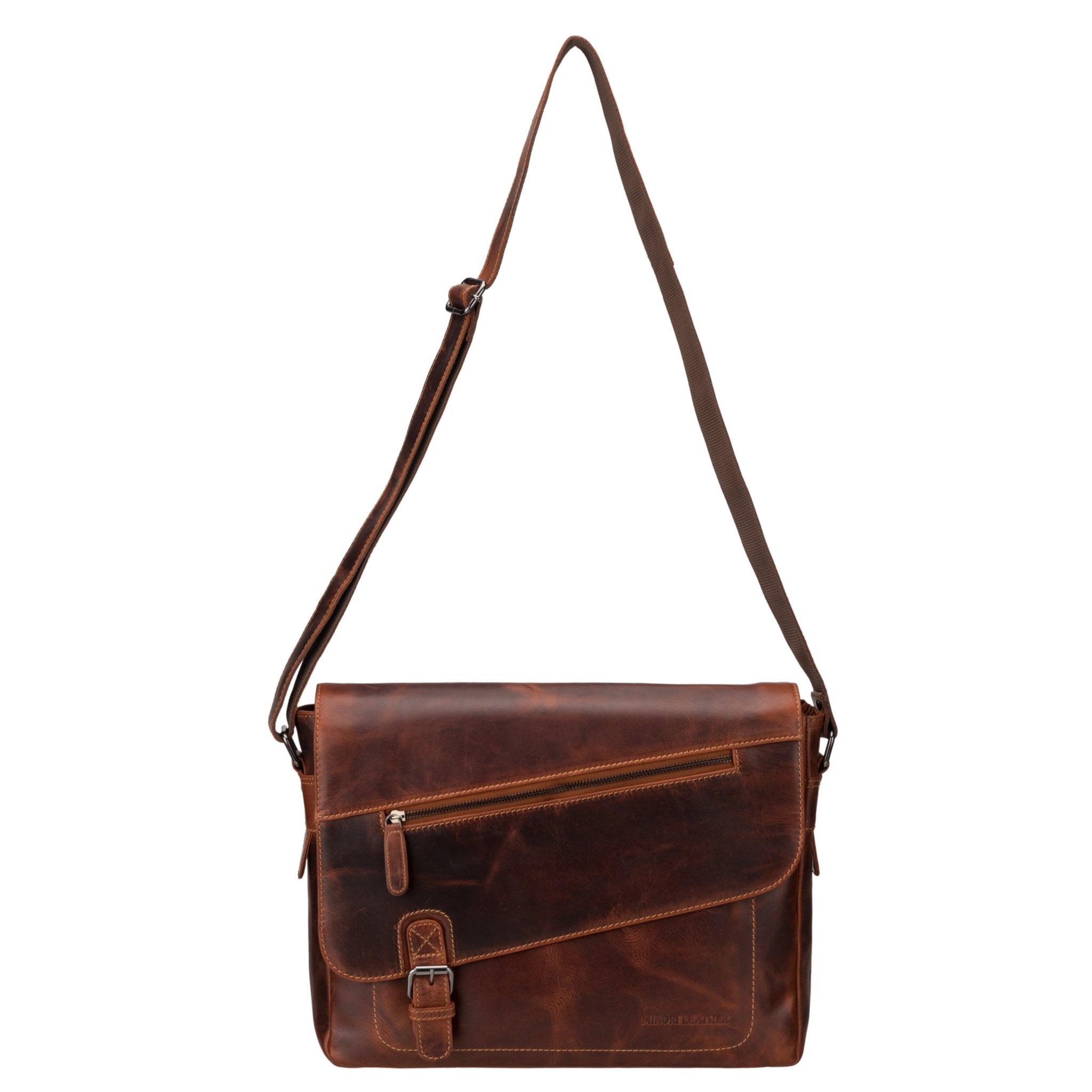 Chicago Leather Messenger Bag 14" – Unisex – Chestnut - Minori Leather
