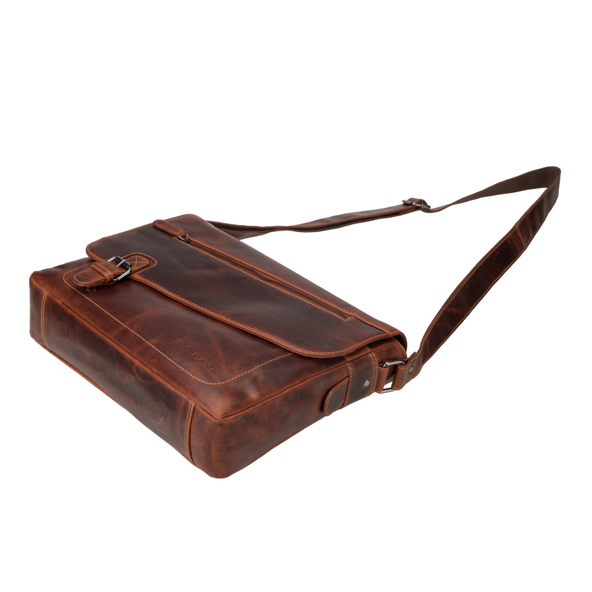 Chicago Leather Messenger Bag 14" – Unisex – Chestnut - Minori Leather