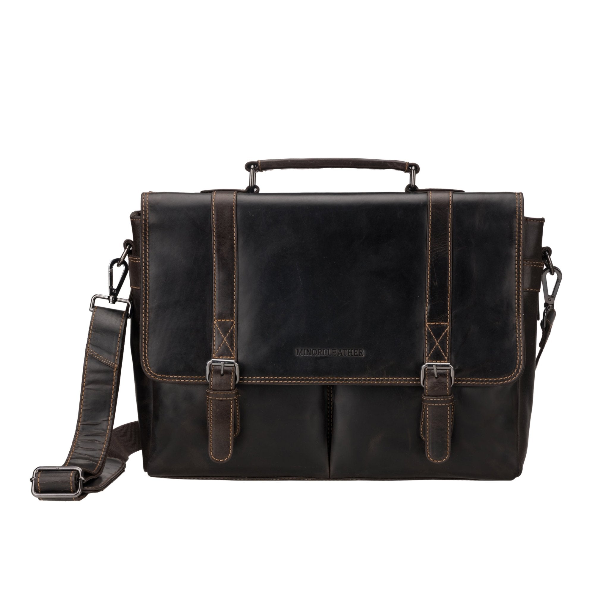 Boston Leather Briefcase Bag 16" – Unisex – Brown - Minori Leather