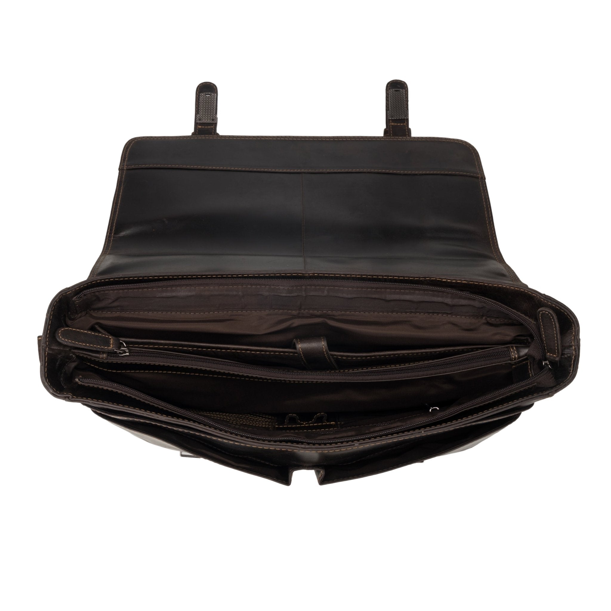 Brown Boston leather briefcase bag by Minori Leather, 16-inch unisex carryall with sturdy handles and classic design.