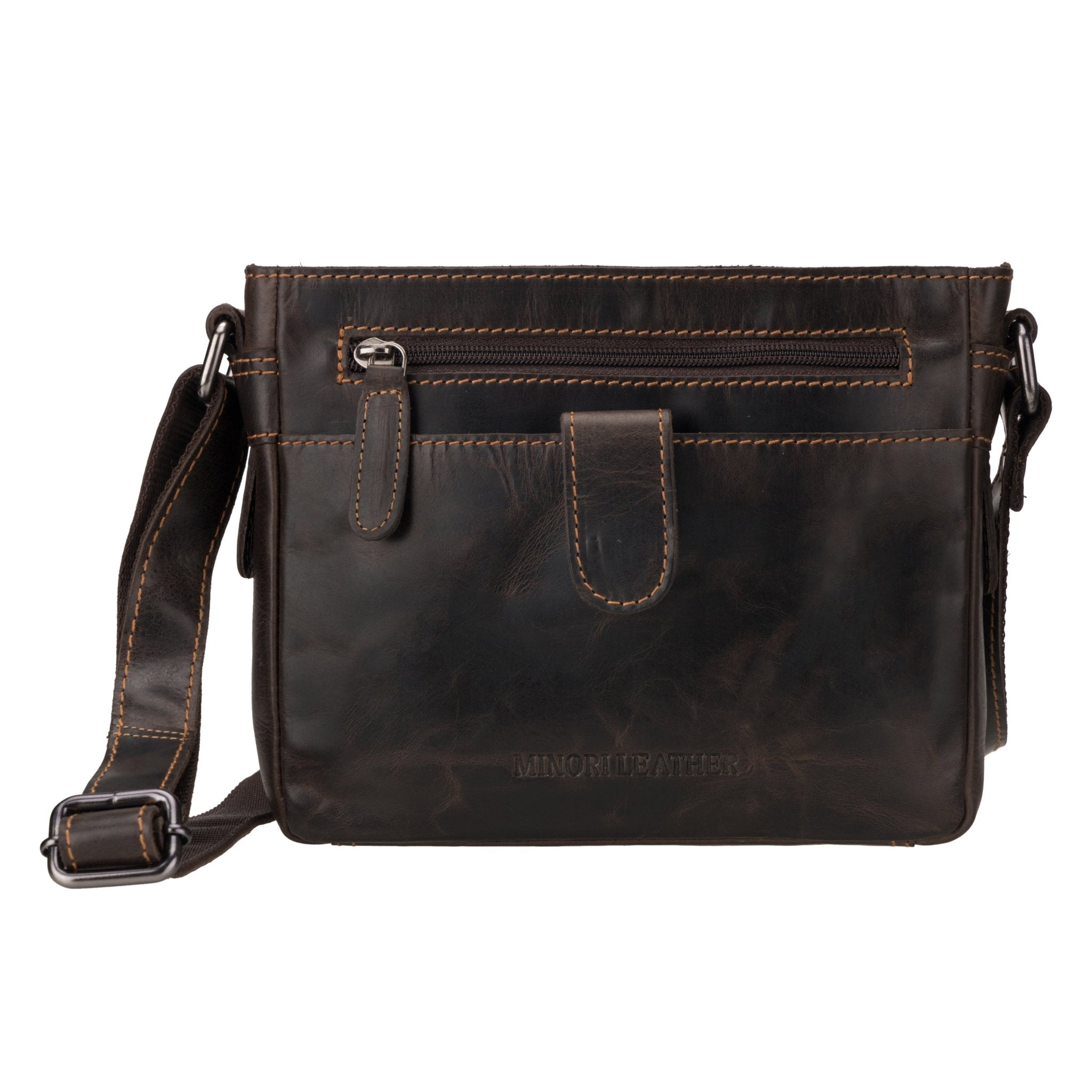 Kingston Leather Crossbody Bag – Unisex – Brown - Minori Leather
