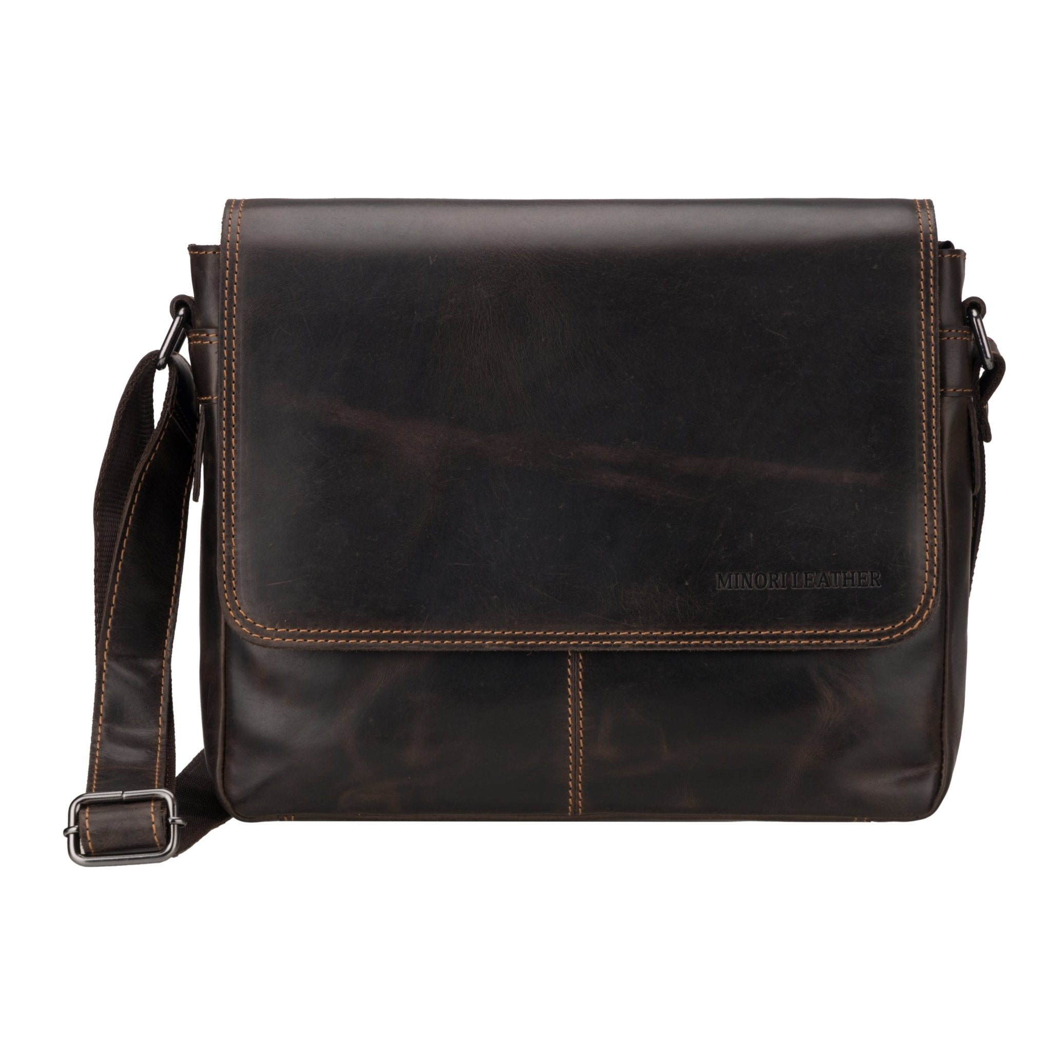 Austin Leather Mini Messenger Bag 11" – Unisex – Brown - Minori Leather