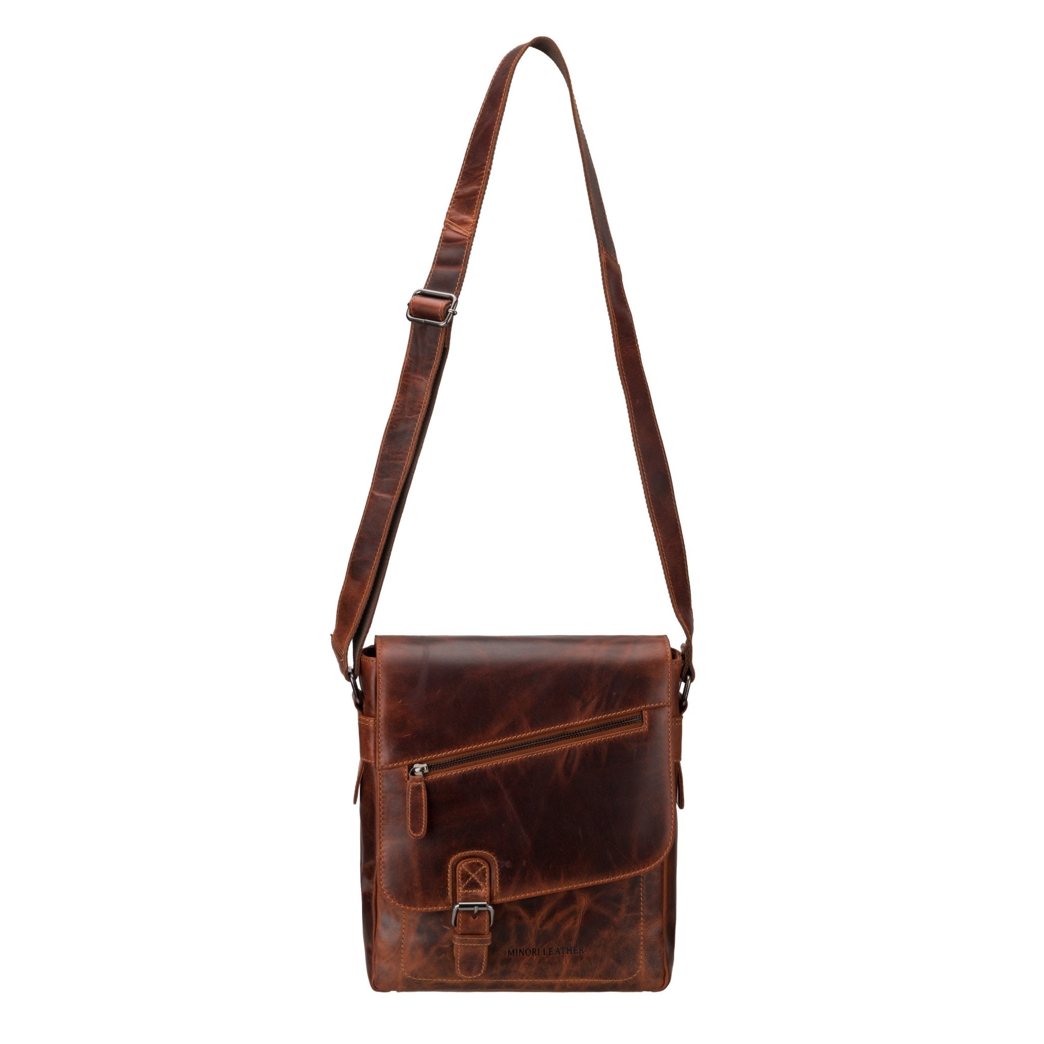 Raleigh Leather Messenger Bag – Unisex – Chestnut - Minori Leather