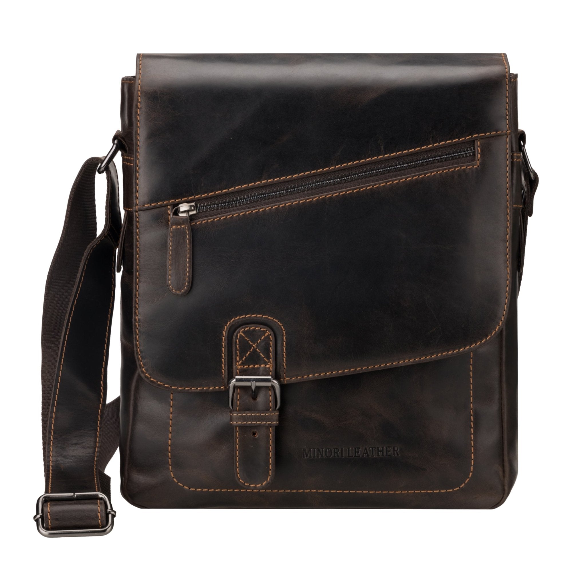Raleigh Leather Messenger Bag – Unisex – Brown - Minori Leather