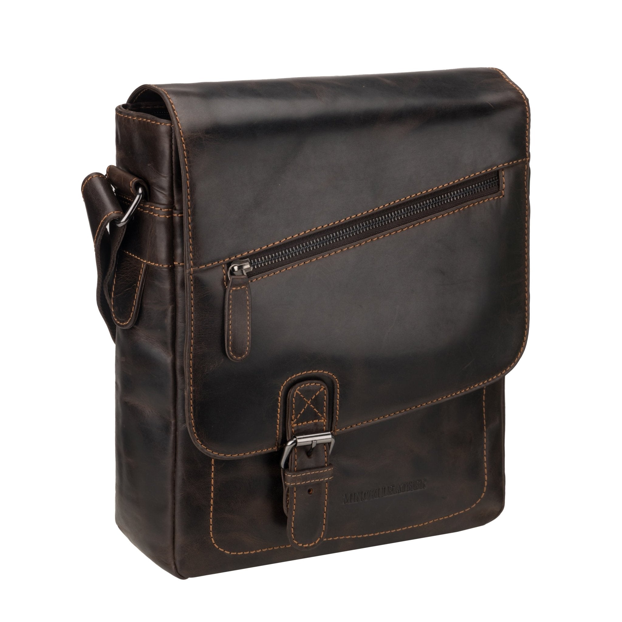 Raleigh Leather Messenger Bag – Unisex – Brown - Minori Leather