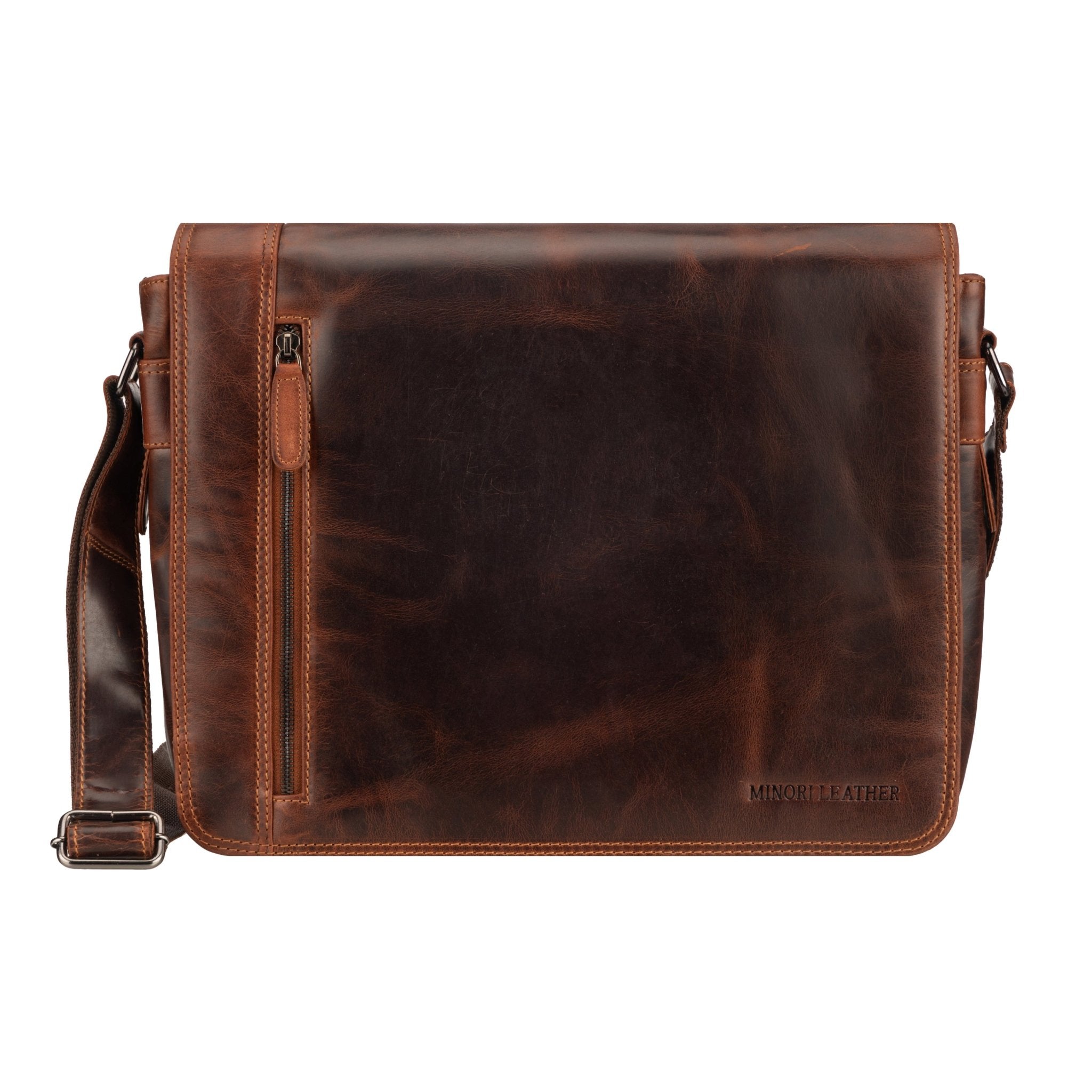 William Leather Messenger Bag — Full - Grain Leather for Men and Women - Minori Leather