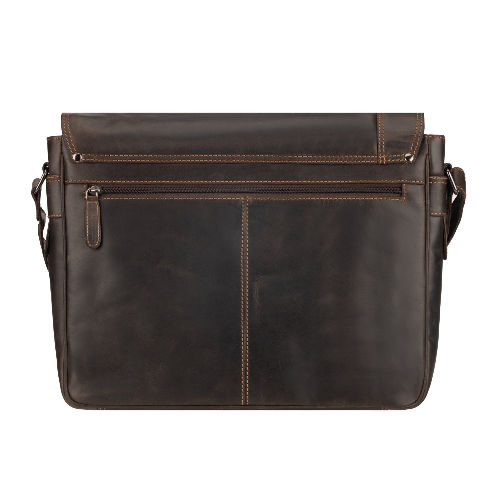 Minori Leather William full-grain leather messenger bag for men and women, featuring a sleek design and adjustable strap.