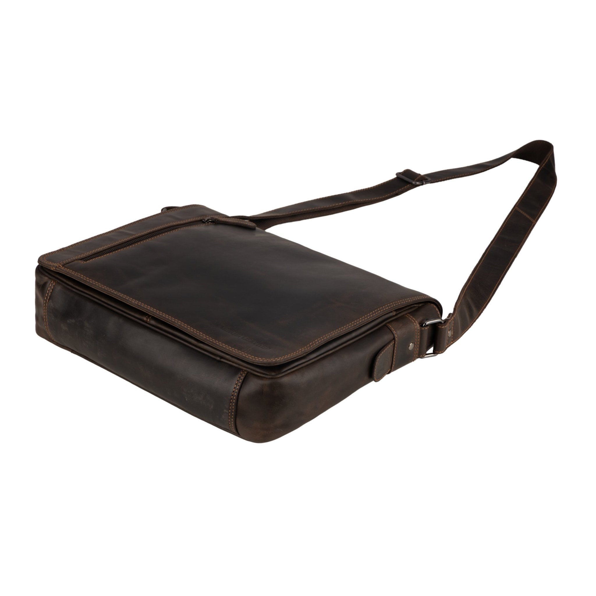 Minori Leather William full-grain leather messenger bag with adjustable strap, suitable for men and women.