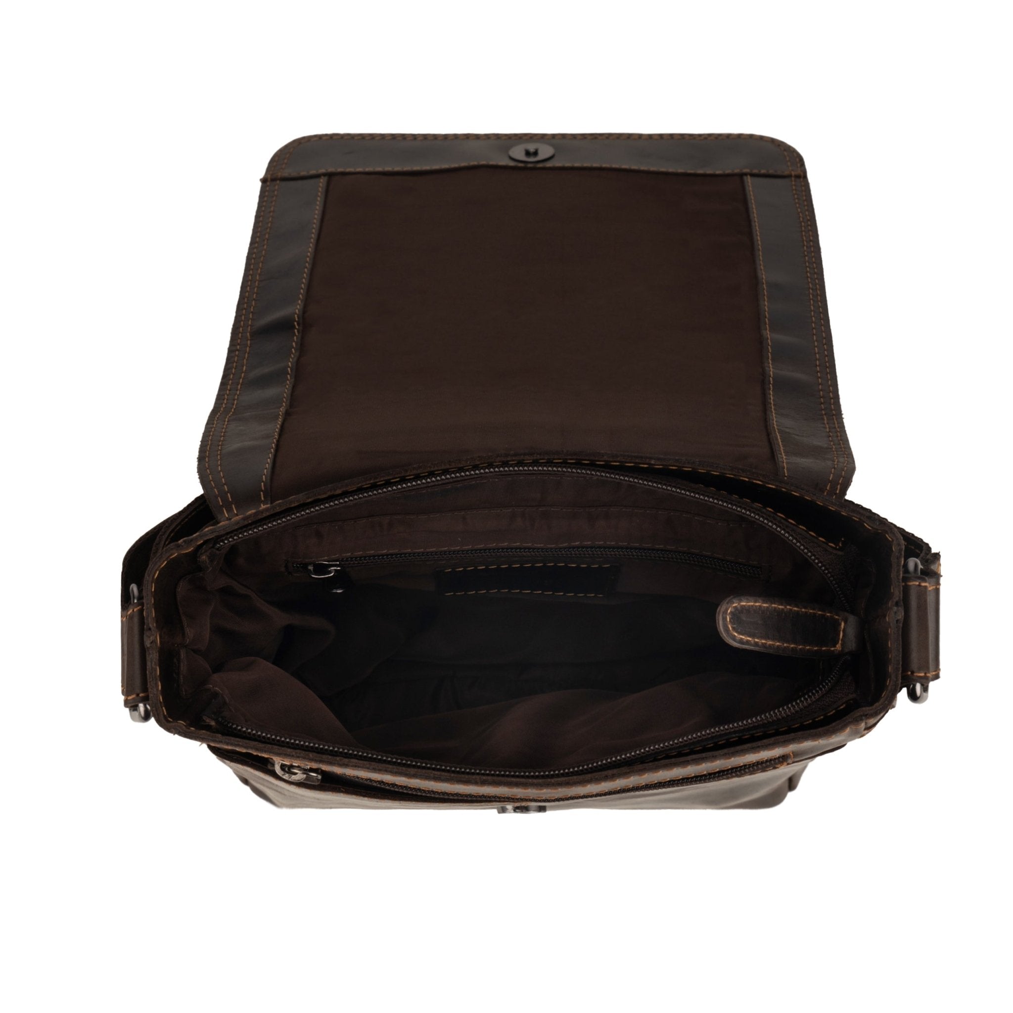 Minori Leather Halifax brown leather crossbody bag with adjustable strap and front pocket, stylish and functional for daily use.