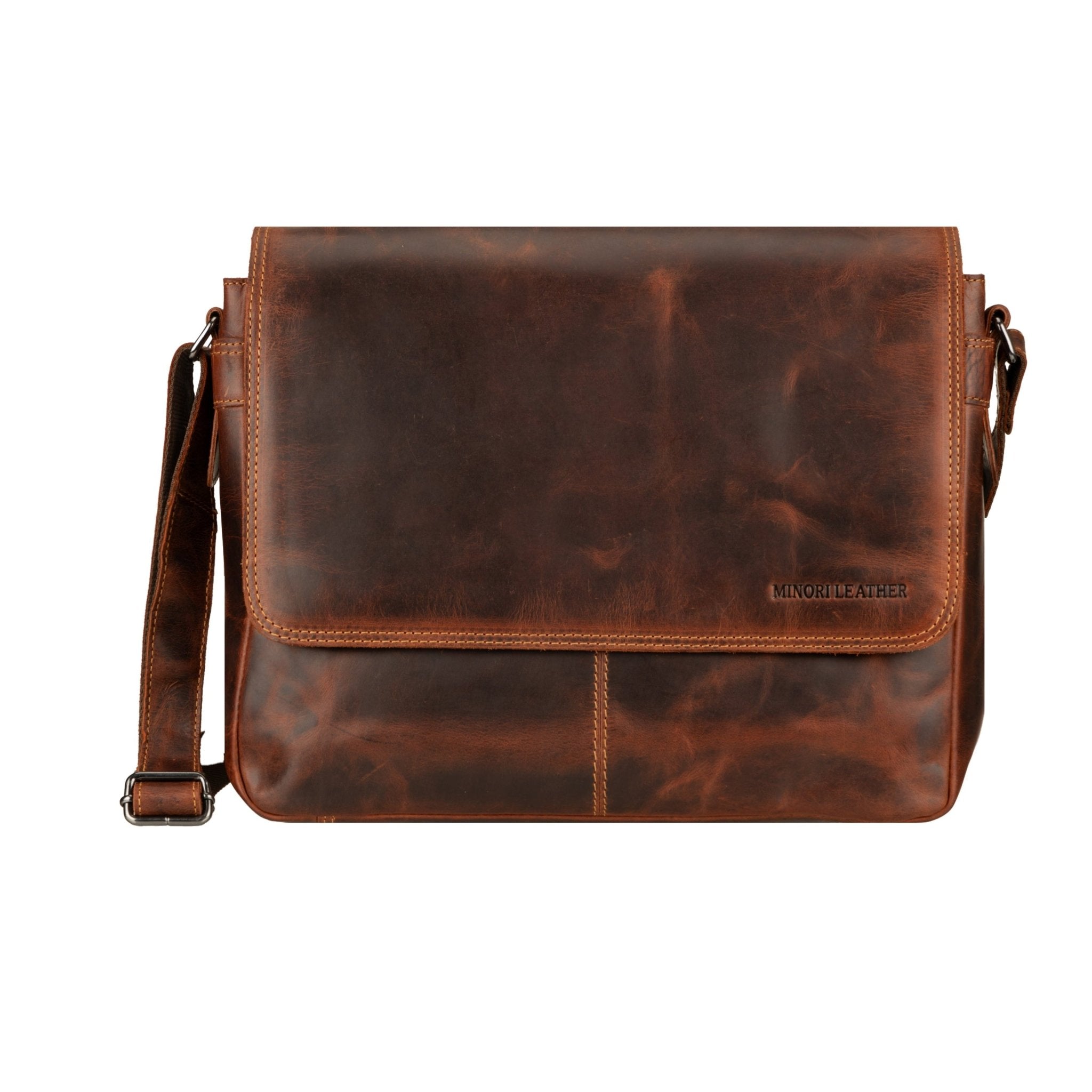 Bristol Leather Laptop Messenger Bag 14 Inch – Unisex – Chestnut - Minori Leather