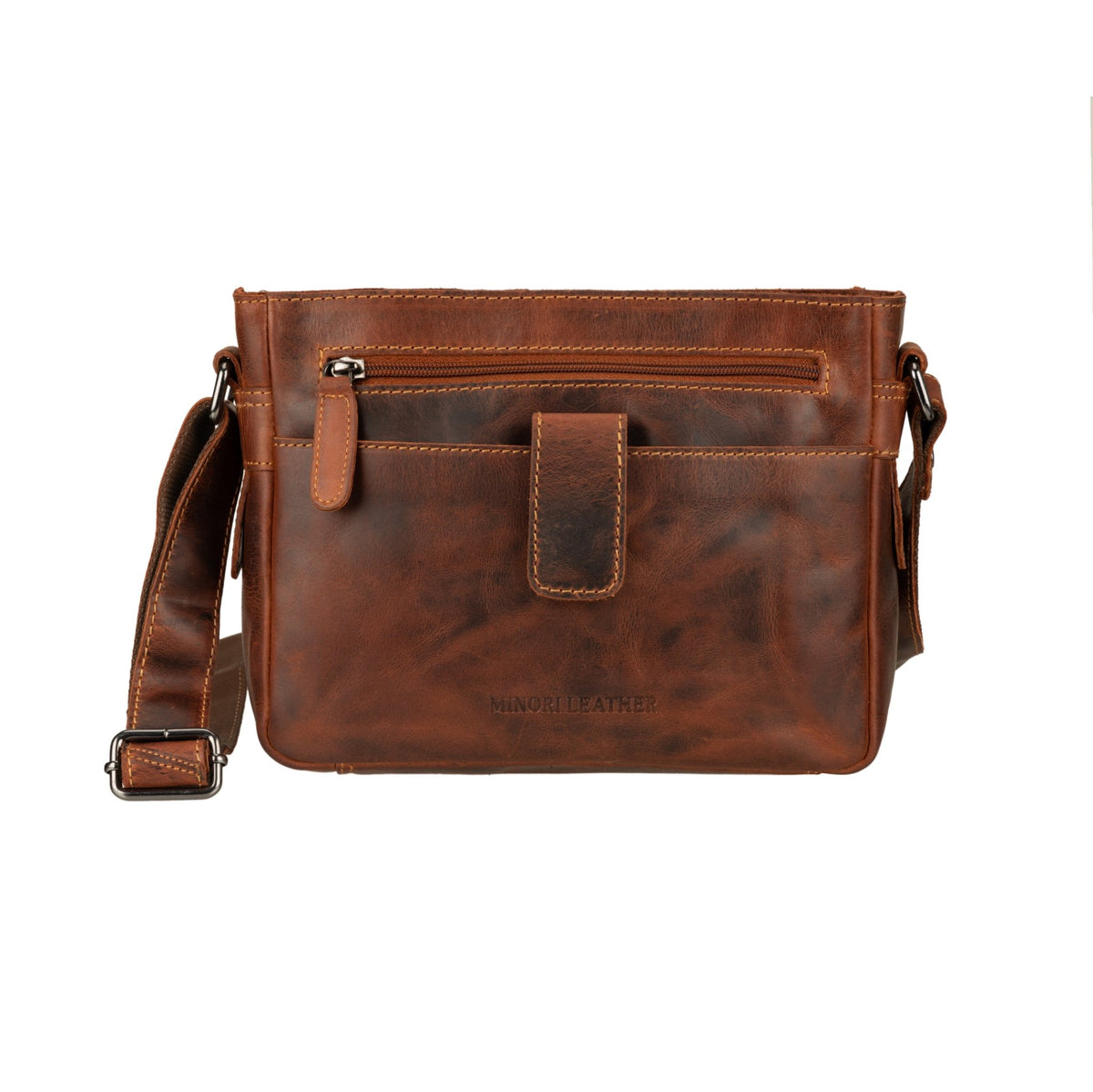 Camden Leather Crossbody Bag - Unisex - Chestnut - Minori Leather