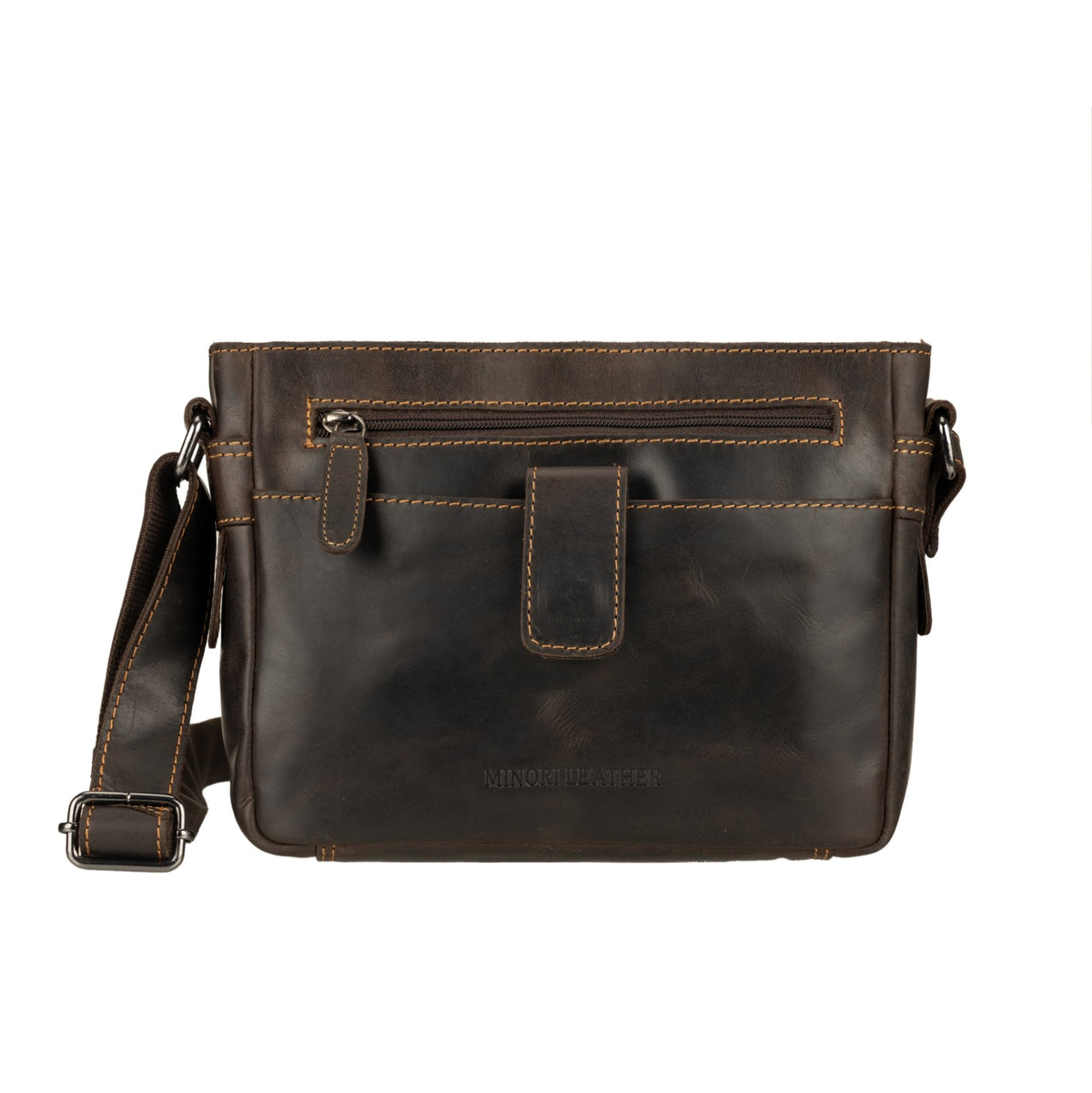 Camden Leather Crossbody Bag - Unisex - Brown - Minori Leather