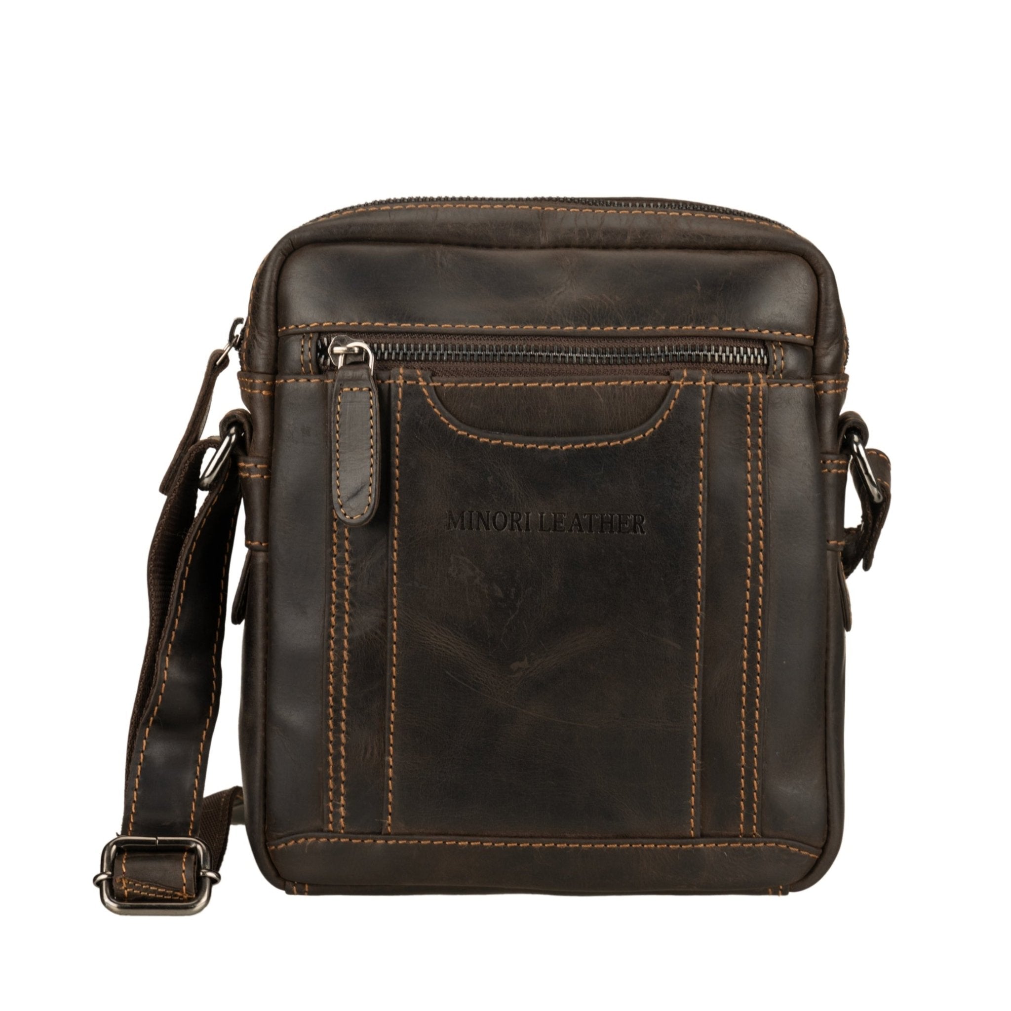 Asheville Leather Crossbody Bag – Unisex – Brown - Minori Leather