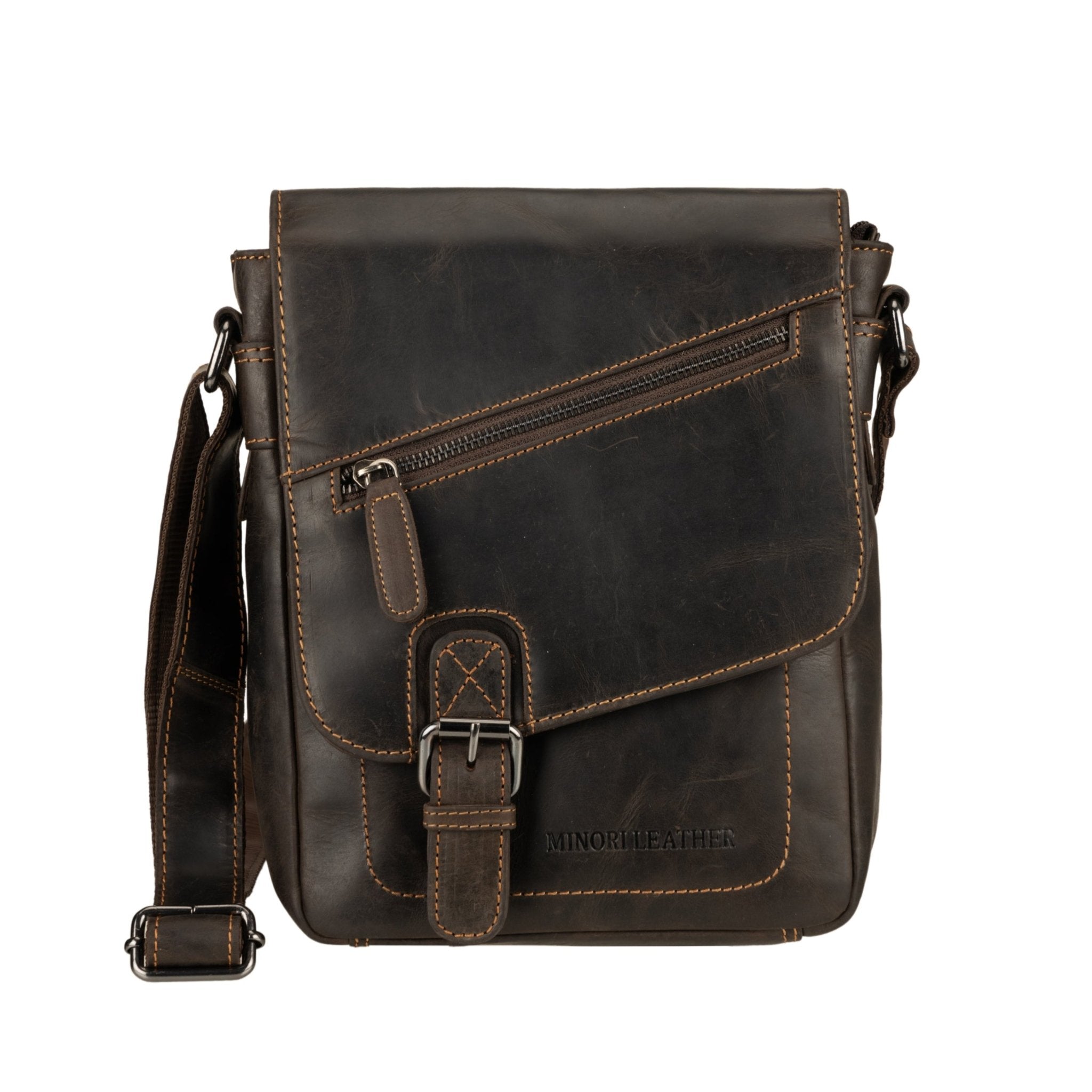 Dallas Leather Crossbody Bag – Unisex – Brown - Minori Leather