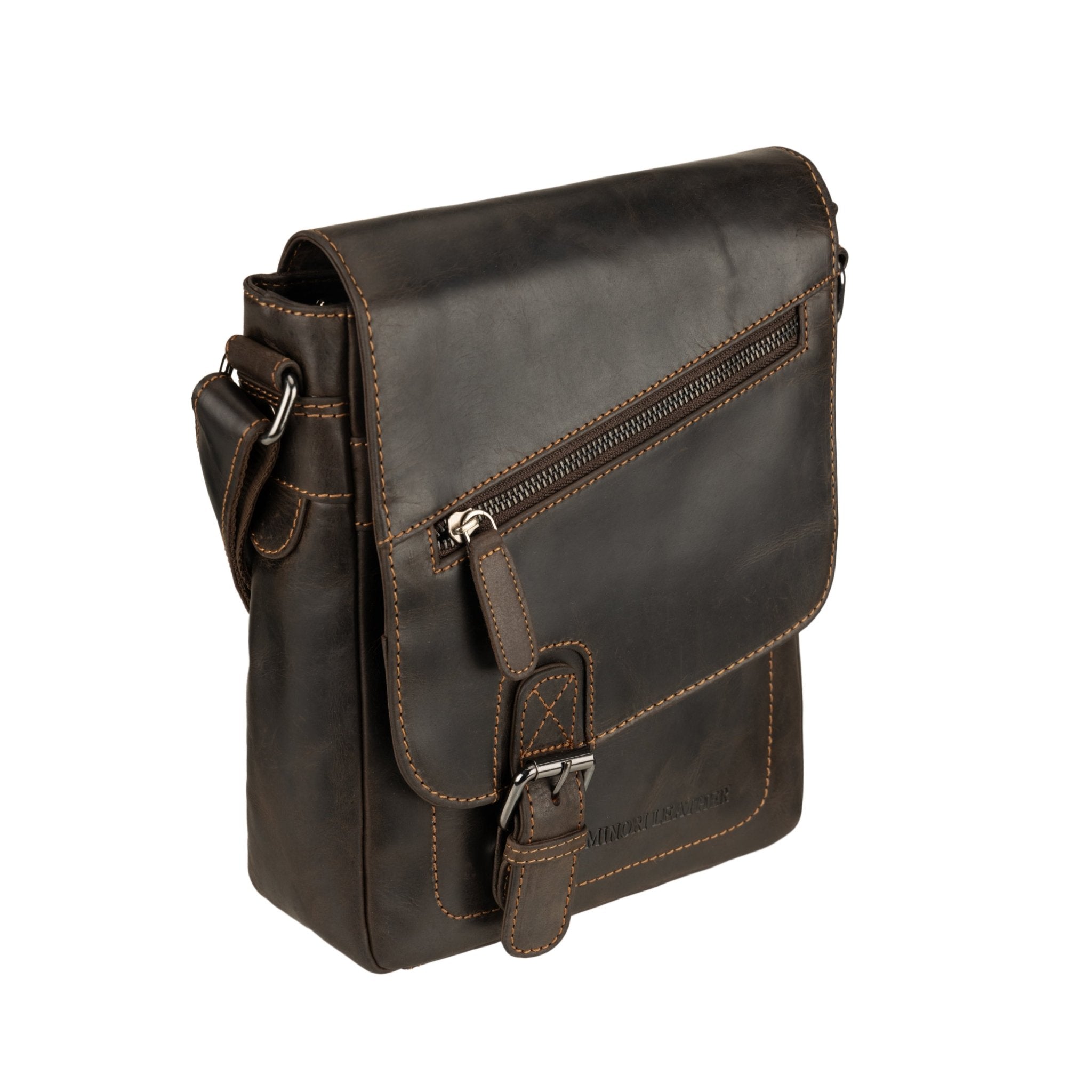 Dallas Leather Crossbody Bag – Unisex – Brown - Minori Leather
