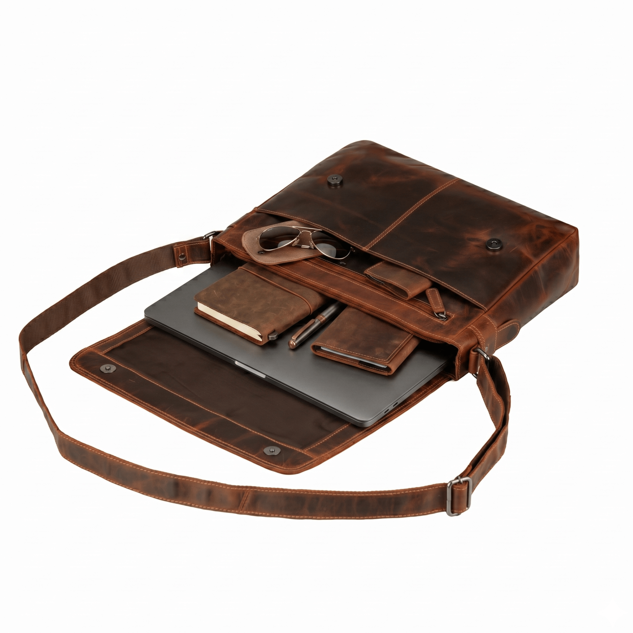 Bristol Leather Laptop Messenger Bag 14 Inch – Unisex – Chestnut - Minori Leather