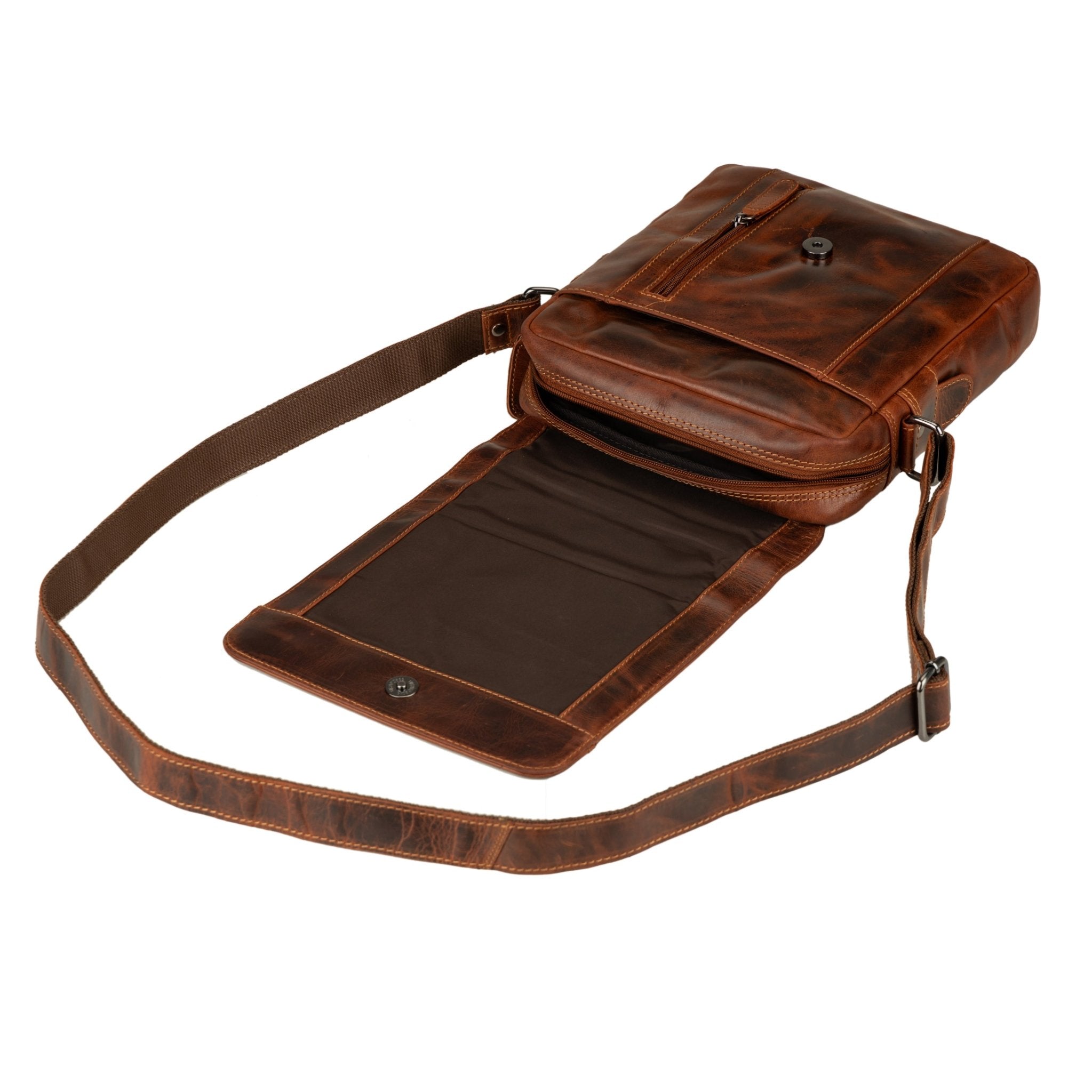 Boulder Leather Crossbody Bag in Chestnut - Minori Leather