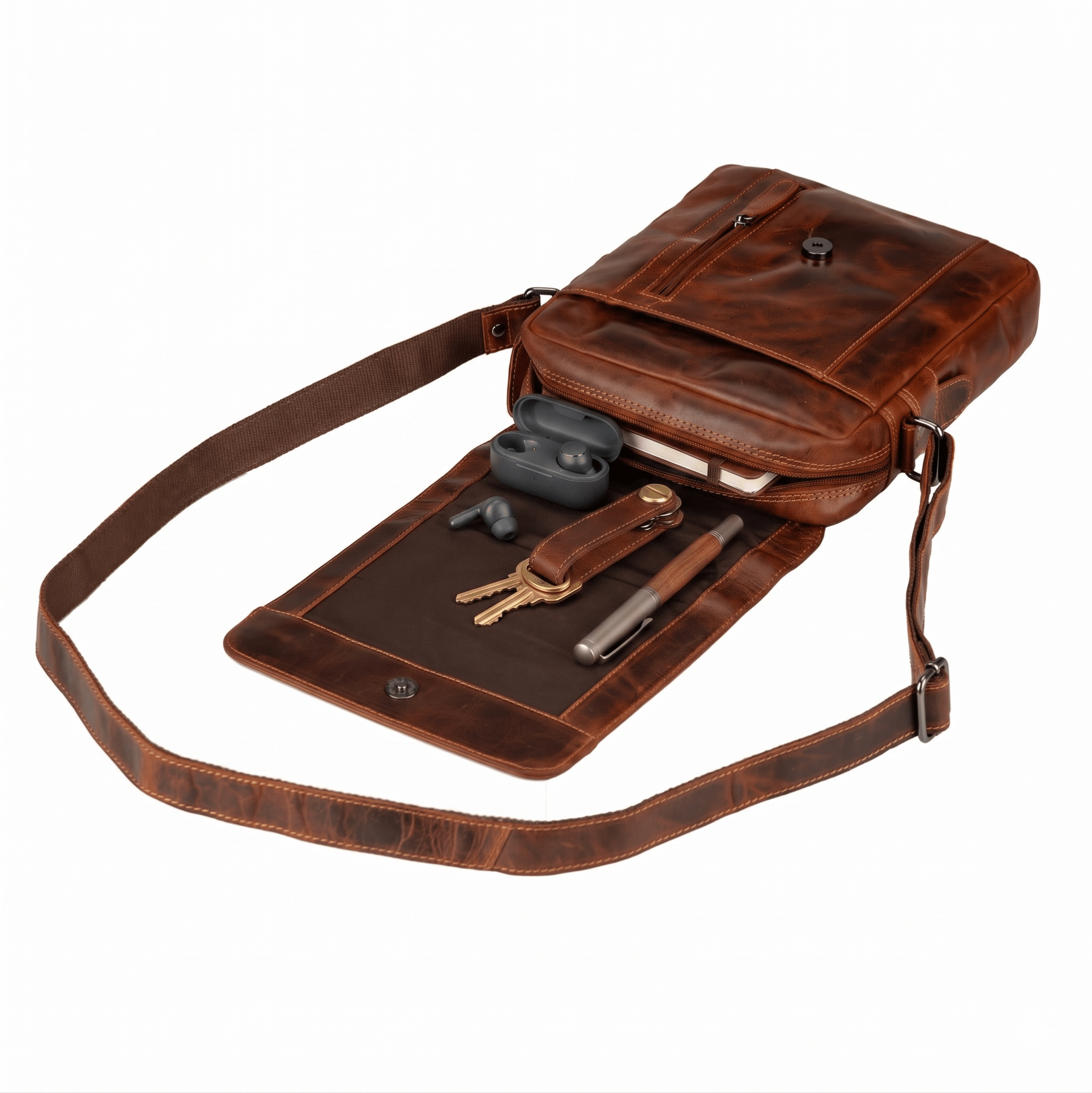 Boulder Leather Crossbody Bag in Chestnut - Minori Leather