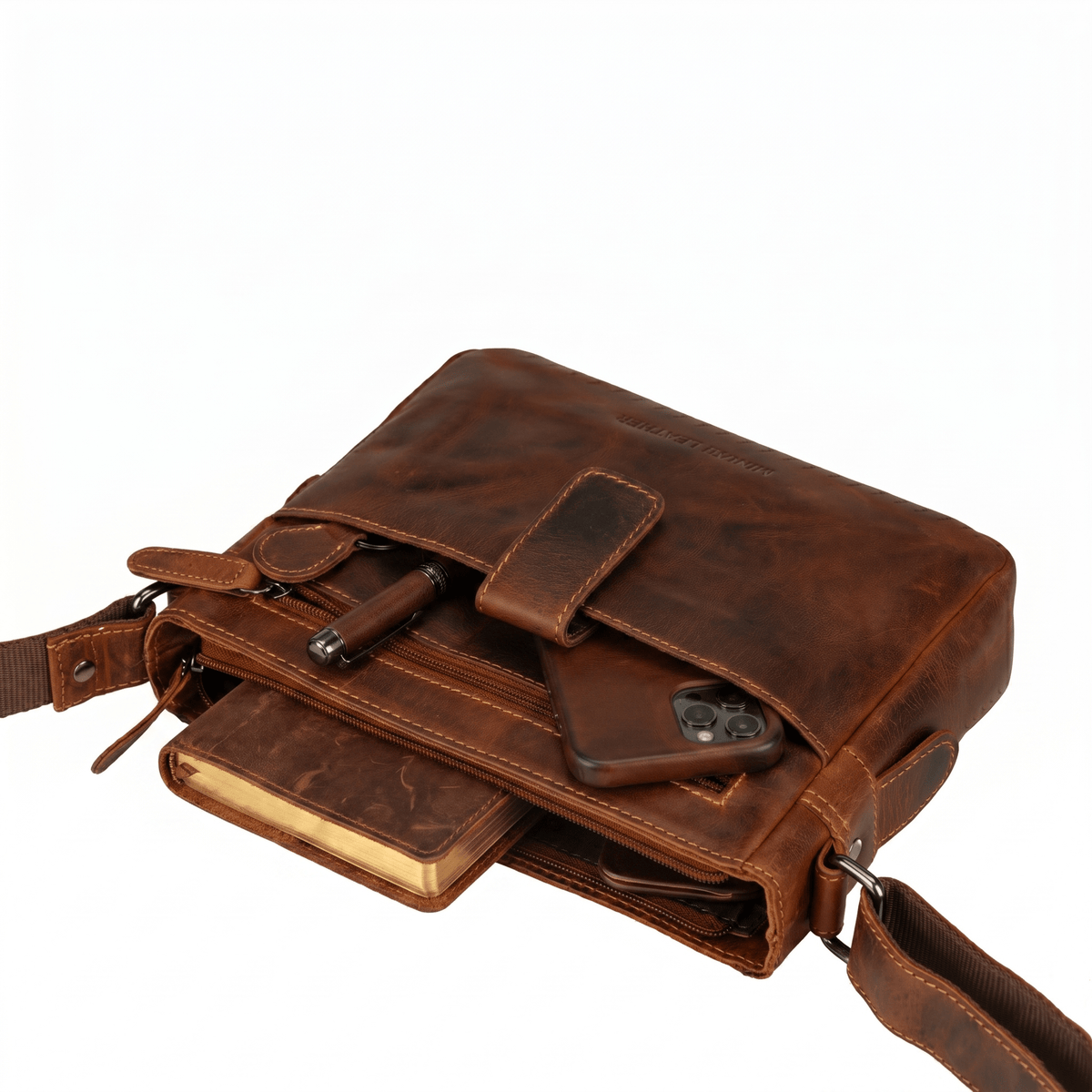 Camden Leather Crossbody Bag - Unisex - Chestnut - Minori Leather