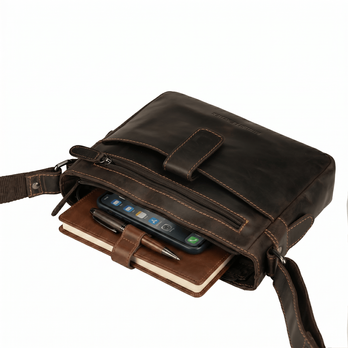 Camden Leather Crossbody Bag - Unisex - Brown - Minori Leather