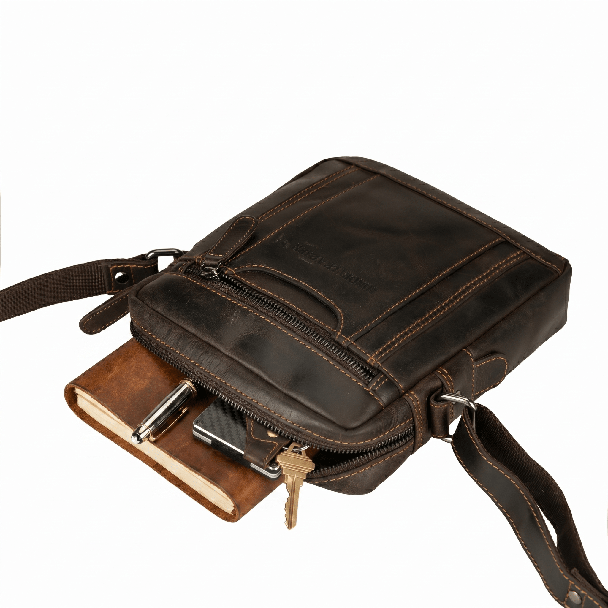 Asheville Leather Crossbody Bag – Unisex – Brown - Minori Leather