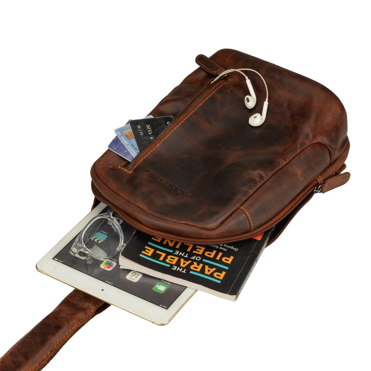 Luxe Leather Sling Bag in Chestnut - Minori Leather