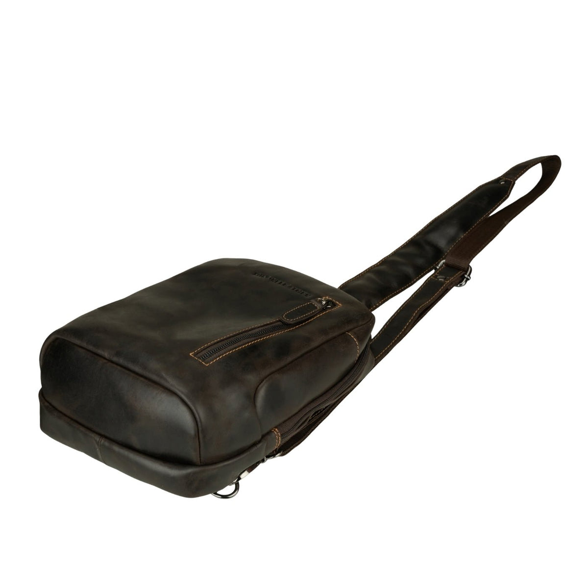 Brown Luxe Leather Sling Bag by Minori Leather, stylish crossbody bag with sleek design and adjustable strap.