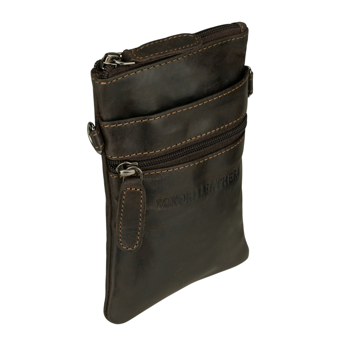 Minori Leather Ashford unisex brown leather sling bag with adjustable strap and sleek design, perfect for everyday use.