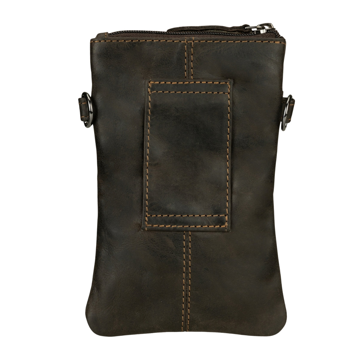 Brown Minori Leather Ashford Sling Bag for men and women, featuring a sleek unisex design with leather accents.
