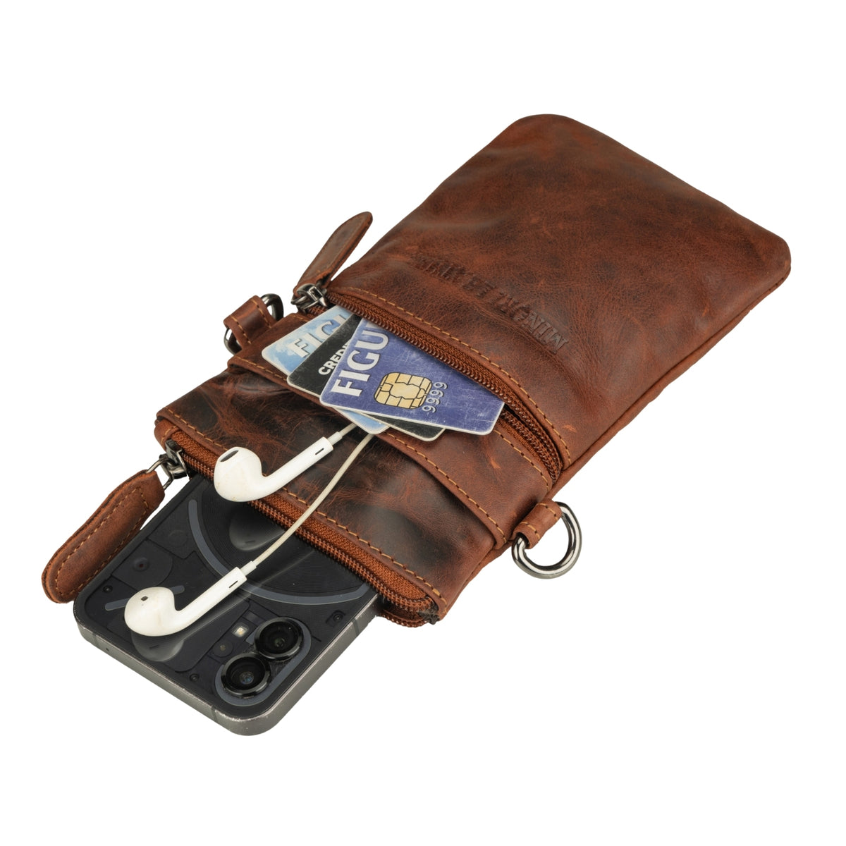 Unisex Ashford Leather Sling Bag by Minori Leather in chestnut, featuring a sleek design with adjustable strap and premium leather finish.