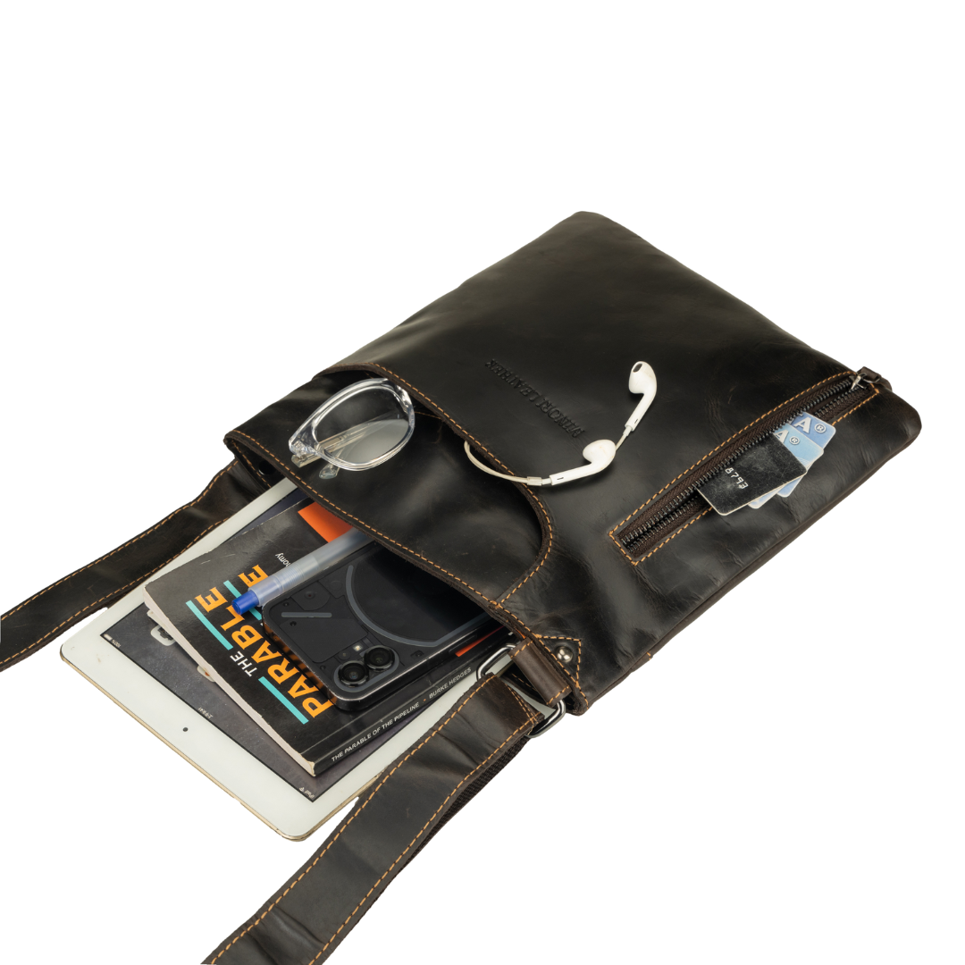 Carter Slim Leather Crossbody Bag in Brown