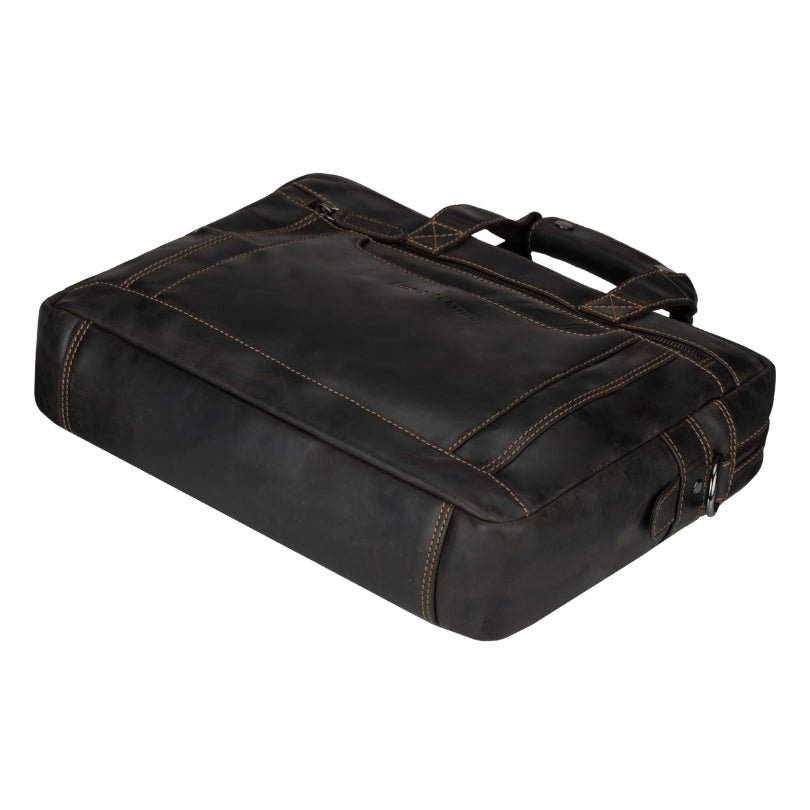 Brown Seattle leather briefcase bag for men and women by Minori Leather, 14-inch professional unisex briefcase with sturdy handles.