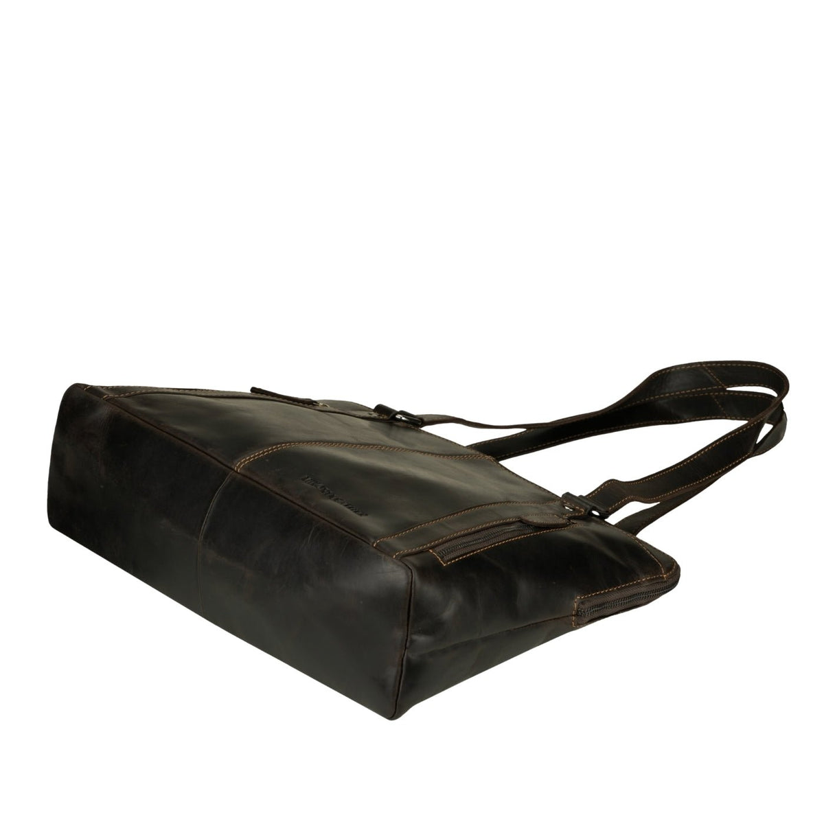 Minori Leather Camille leather laptop tote bag with sturdy handles and sleek design, ideal for carrying laptops and essentials.