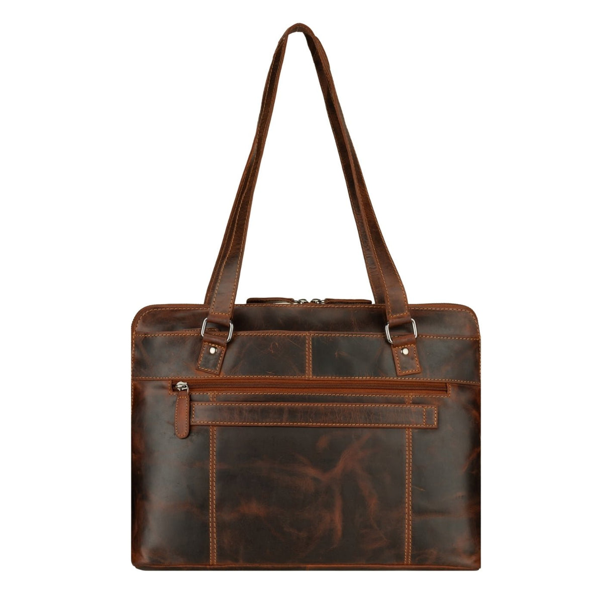Minori Leather Camille leather laptop tote bag with sturdy handles and sleek design, perfect for work and travel.