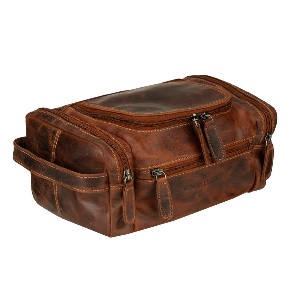 Premium Leather Toiletry Bag, Dopp Kit for Men – Winston – Chestnut