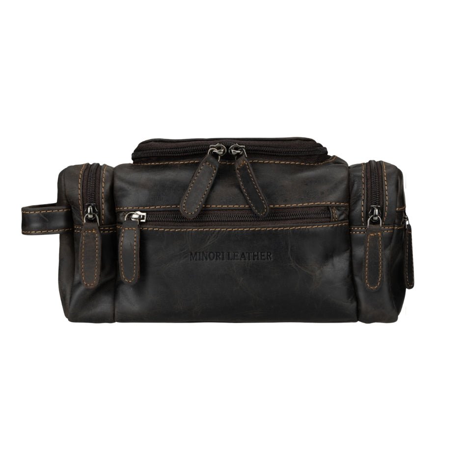 Premium Leather Toiletry Bag, Dopp Kit for Men – Winston – Brown - Minori Leather