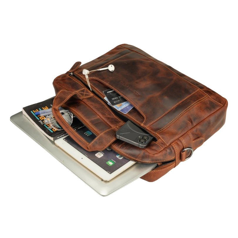 Seattle Leather Briefcase Bag 14" – Unisex – Chestnut - Minori Leather