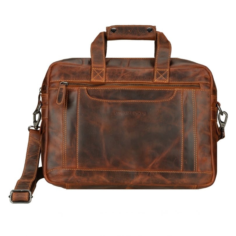 Seattle Leather Briefcase Bag 14" – Unisex – Chestnut - Minori Leather