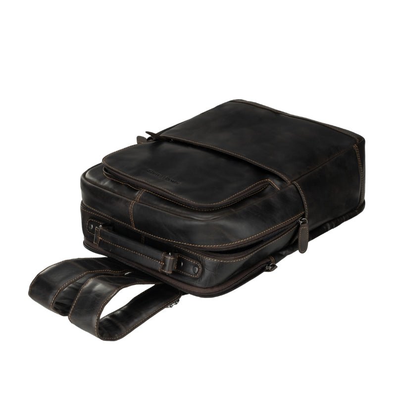 Brown Orlando leather backpack by Minori Leather, 16-inch unisex backpack with adjustable straps and spacious interior.