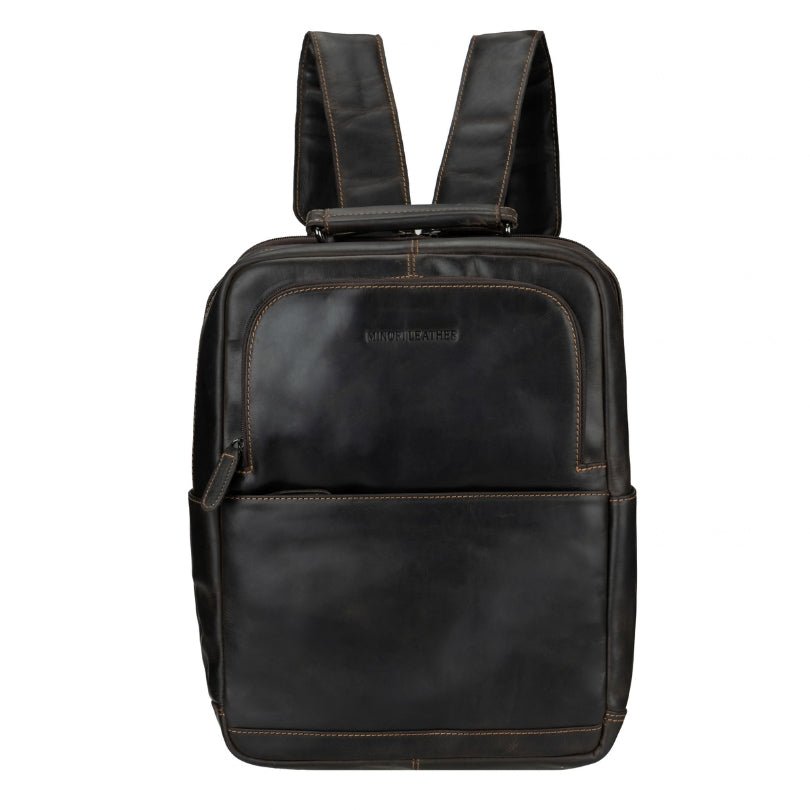 Brown Orlando leather backpack by Minori Leather, 16-inch unisex backpack with sturdy leather straps and spacious interior.