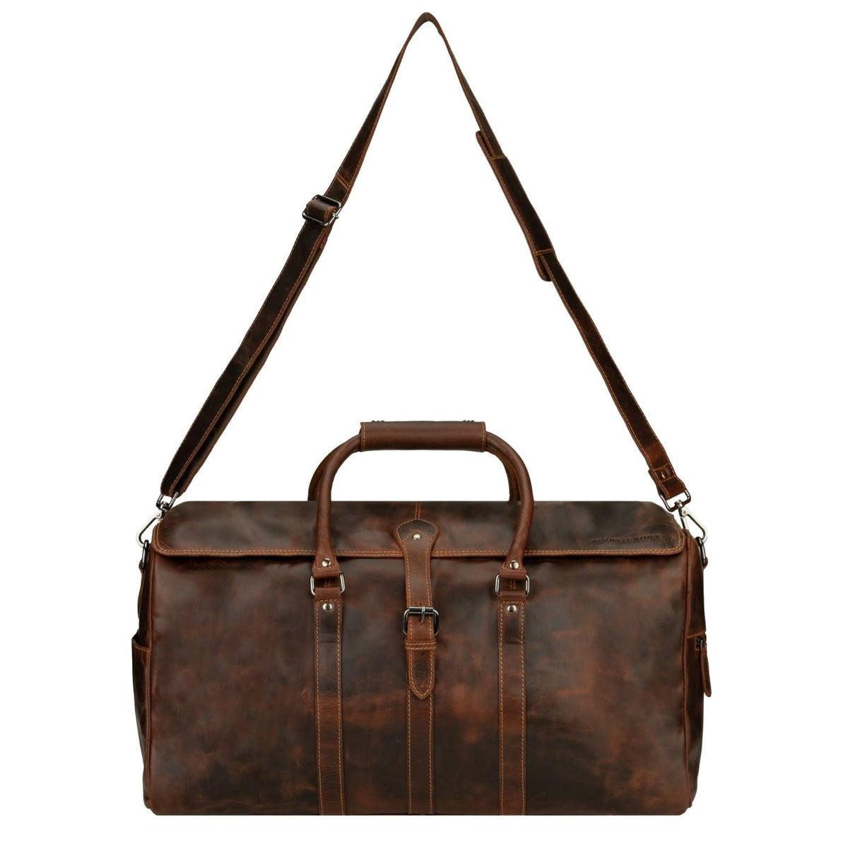Minori Leather Miami Leather Weekender Duffle Bag in chestnut, unisex travel bag with sturdy leather design.