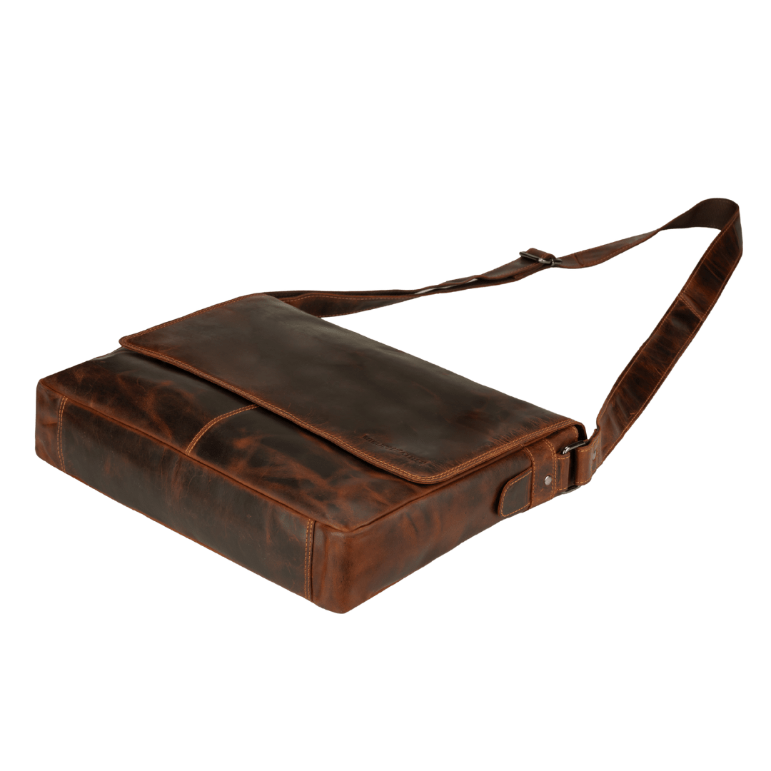 Richmond Full Grain Leather Laptop Messenger Bag 16 Inch for Men, Work Bag, Chestnut - Minori Leather