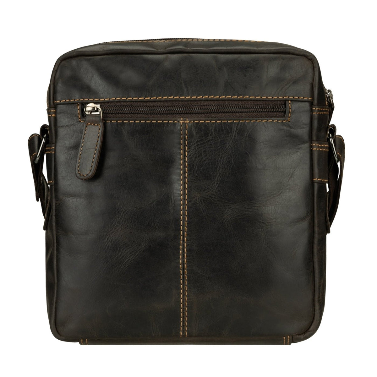 Minori Leather Harbor brown leather crossbody messenger bag with adjustable strap and spacious interior.
