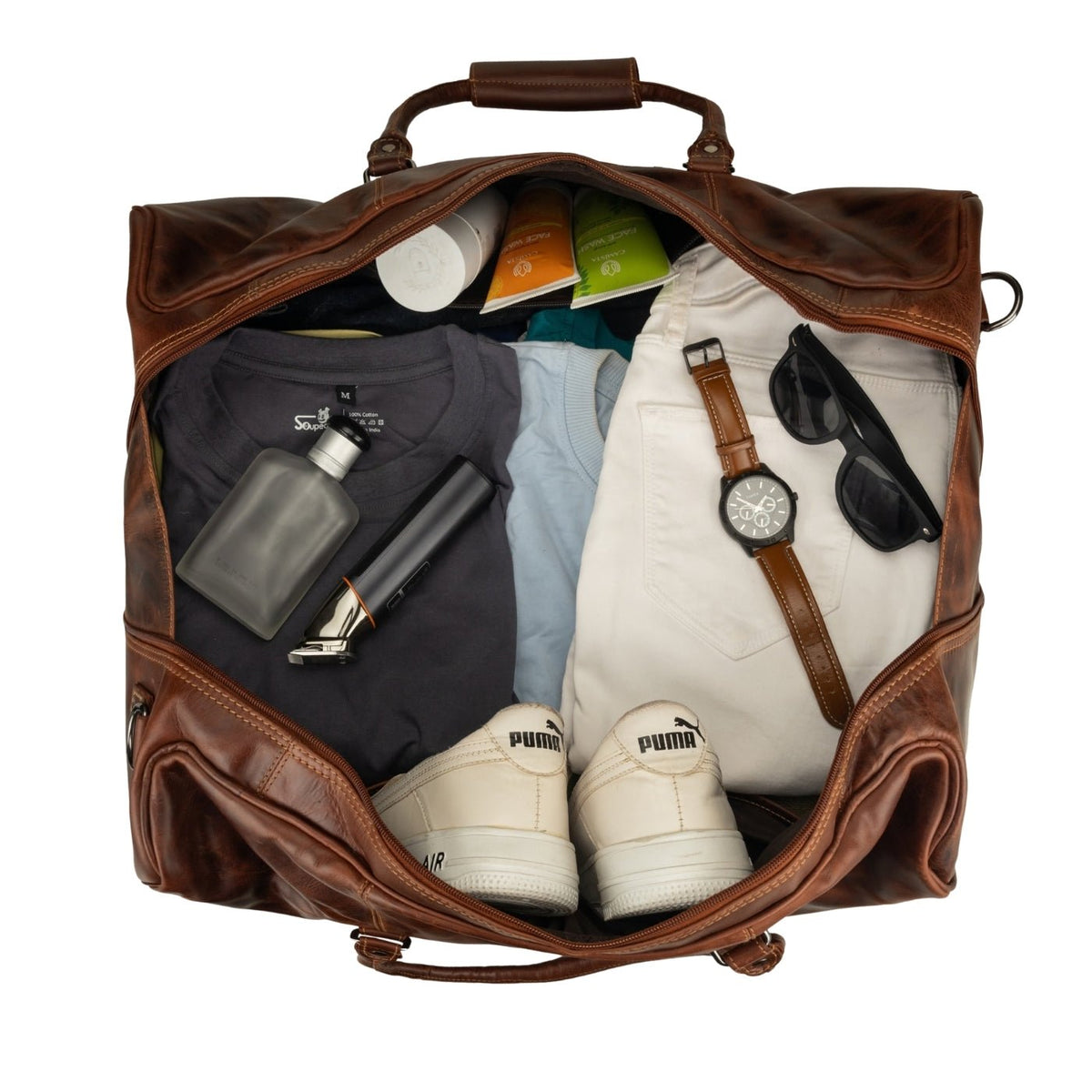 Riley Leather Duffle Bag in Chestnut - Minori Leather