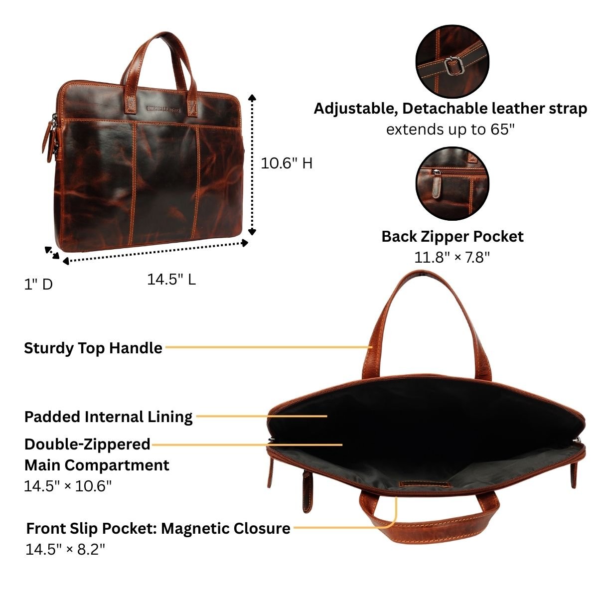 Atlas Leather Laptop Sleeve 14″– Unisex – Chestnut - Minori Leather